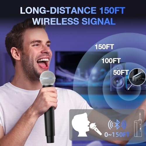 Wireless Microphone, Rechargeable Dual Cordless Handheld Dynamic Wireless Mics,NEWBAXS Karaoke Microphones with 1/4'' Output for Karaoke, Meeting, Singing, Church, Wedding