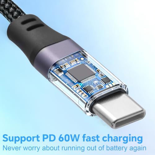 2pcs 2 in 1 Usbc Splitter Aux & USB C to 3.5mm Jack and Charger | Usbc Splitter & USB C to 3.5mm Audio Adapter with 60W PD Fast Charging DAC Headphone Jack for iPhone Gaming Car Aux More USBC