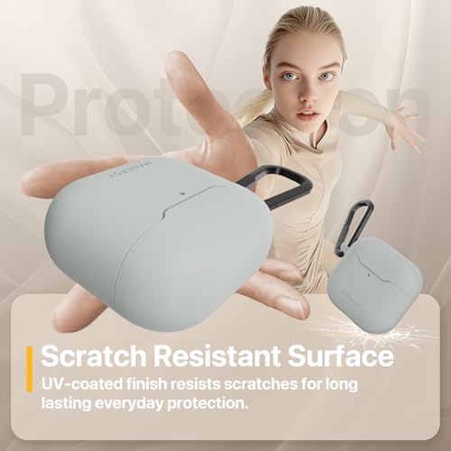 MAGEASY Skin Case for AirPods 4 (2024) with Carabiner Clip, Shockproof Protective TPU AirPods 4th Generation Cover, Stain-Resistant, Smooth Soft-Touch, Wireless Charging Compatible (Starlight White) - color: Starlight White, size: AirPods 4