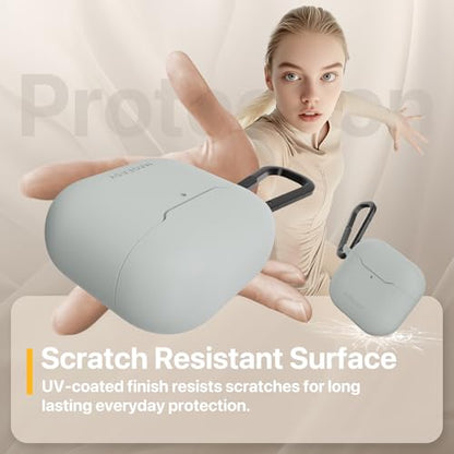MAGEASY Skin Case for AirPods 4 (2024) with Carabiner Clip, Shockproof Protective TPU AirPods 4th Generation Cover, Stain-Resistant, Smooth Soft-Touch, Wireless Charging Compatible (Starlight White) - color: Starlight White, size: AirPods 4