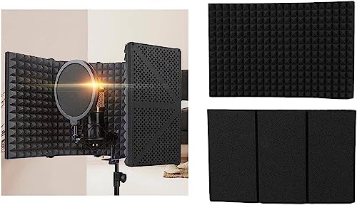 Microphone Isolation Shield Studio Recording Professional Mic Sound Absorbing Foam for Broadcast 3 Panels