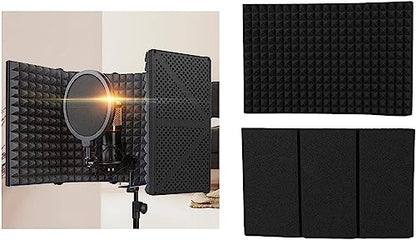 Microphone Isolation Shield Studio Recording Professional Mic Sound Absorbing Foam for Broadcast 3 Panels