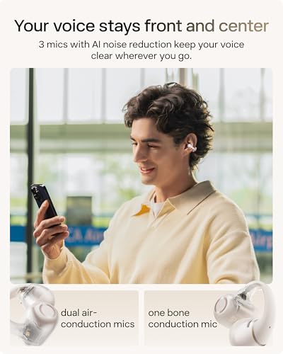 SHOKZ OpenDots 2 Open-Ear Clip-On Earbuds, White, Dolby Audio, 3 Mics | Deep Bass, 40H Playback, Bluetooth 6.1, IP57 Waterproof, AI Noise Reduction, Wireless Fast Charging - color: Pearl white