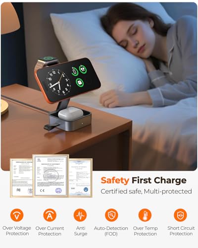 3 in 1 Wireless Charging Station for Apple Multiple Device, MagSafe Charger | Foldable Travel Compact, Charger Stand with 20W PD Adapter for iPhone 17/16/15/14/13, Apple Watch, AirPods Pro/4 - Space Grey