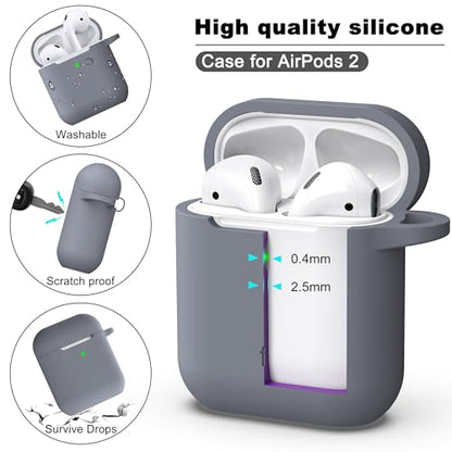 for AirPods 2nd/1st Case Silicone Cover, Dark Gray | Compatible with Apple AirPods 2nd/1st (2019/2016) Generation with Keychain & Cleaner Kit, Wireless Charging Compatible - color: Dark Gray