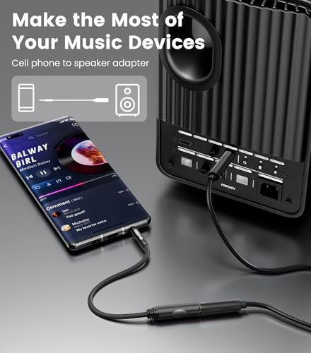 Tisino 1/4 to 3.5mm Adapter, 1/4" Female to 1/8" Male Stereo Audio Adapter for Headphone, Amplifiers, Guitar, Amp etc. - 1ft/30cm | 3.5mm to 6.35mm Headphone Jack Converter for Amp/Guitar/Speaker/Mixing Console, Gold-Plated TRS Audio Extension Adapter - s