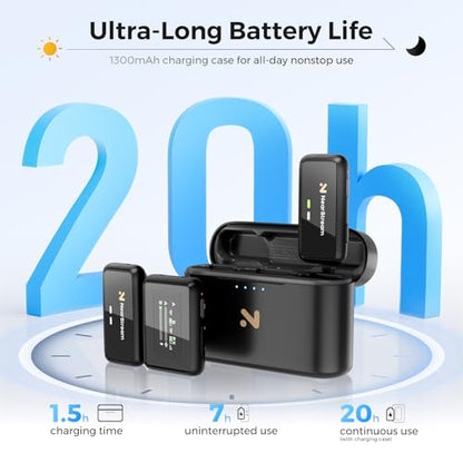 Wireless Lapel Microphone for iPhone/Android/Camera/PC (AWM20T) | Wireless Lavalier Microphone with Noise Cancellation, 656ft Transmission, LCD Display, 20H Battery Life - style: 2TX+1RX+Charging Case