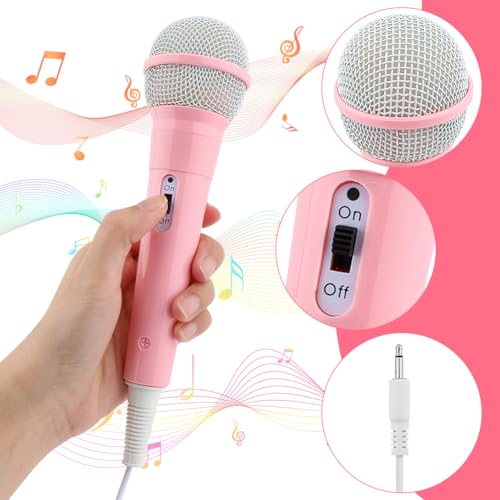 Wired Microphone, Portable Wired Dynamic Microphone 3.5mm Jack Lightweight No Battery Singing Mechine Home Wireds Handheld Microphone for Kids (Color:Pink)