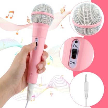 Wired Microphone, Portable Wired Dynamic Microphone 3.5mm Jack Lightweight No Battery Singing Mechine Home Wireds Handheld Microphone for Kids (Color:Pink)