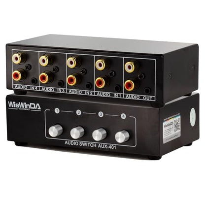 4-in 1-Out RCA 3.5mm AuxAudio Switch Box Audio Converter 4 Channels 1-in 4-Out Passive Audio Selector Switcher Box Connectors (RCA+AUX 4IN-1OUT/1IN-4OUT) - size: RCA+AUX 4-In-1-Out/1-In-4-Out