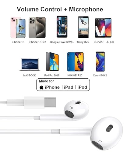 USB C Headphones for iPhone 17,16,15, 2 Pack Type C wired earphones Earbuds with Microphone & Remote Noise Cancelling in Ear Headset Control with iPhone 17,16,15 Air, iPad Pro, Pixel, Galaxy S24