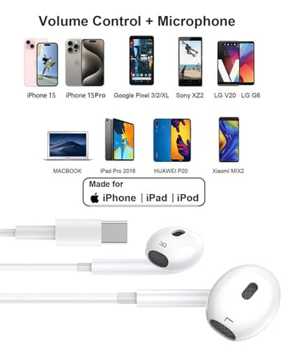 USB C Headphones for iPhone 17,16,15, 2 Pack Type C wired earphones Earbuds with Microphone & Remote Noise Cancelling in Ear Headset Control with iPhone 17,16,15 Air, iPad Pro, Pixel, Galaxy S24