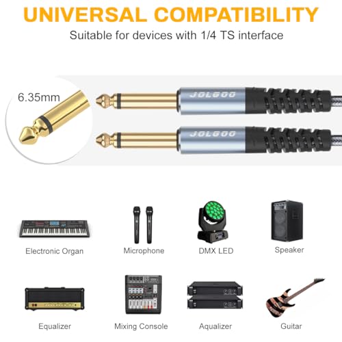 JOLGOO 1/4 Inch Guitar Instrument Cable 20 FT 2-Pack, 1/4 inch TS Guitar Cable, Quarter inch Cable, for Electric Guitar, Bass, Keyboard, Mixer, Amplifier, Speaker, Electric Mandolin - color: Grey, size: 20 Feet, style: TS Mono Cable 2-Pack
