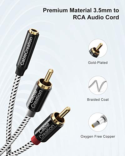CableCreation 3.5mm to RCA Cable 3FT, 3.5mm to 2RCA Stereo Audio Cable | Female to Male Stereo Aux Cable Gold Plated for TV, Smartphones, MP3, Tablets, Speakers, Home Theater, 1m, Black and White - size: 3FT, style: 3.5mm Female to 2RCA Male