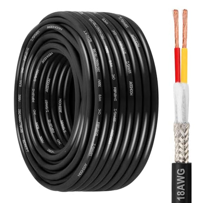 MOOKEERF 18/2 Shielded Wire 100FT,18AWG 2 Conductor Shielded Cable Stranded Pure Copper CNC Wire for CNC Router Machine,CNC VFD Spindle,3D Printer,Stepper Motor,Transformer,etc. - size: 100FT, style: 18AWG(2 Conductor)