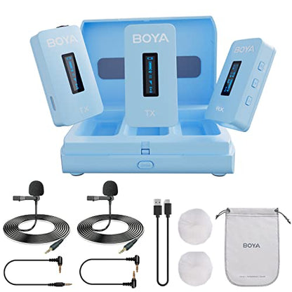 BOYA BY-XM6-K2B Wireless Lavalier Microphone System with 2 Transmitters for DSLR Camera Camcorder Smartphones in Vlog YouTube Video Facebook Live (Blue)