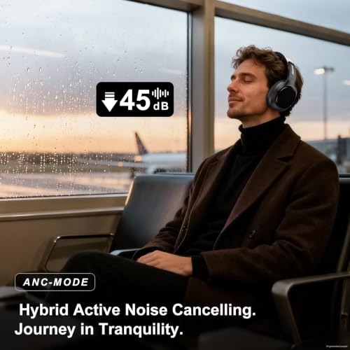Wireless Noise Cancelling Headphones, 120H Playtime, Over Ear Headphones | 45dB Hybrid active passive noise cancelling headphones, Bluetooth 6.0, balanced sound, soft ear cups, 120H travel office