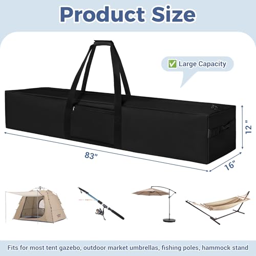 COOLBEBE 83" x 16" x 12" Extra Large Tent Storage Bag - 260L, Black | Heavy Duty Waterproof Duffle Bag for Tent Poles, Canopy, Hammock, Tripod, Fishing Gear, Sports Equipment & Outdoor Moving - size: 83"x 16"x 12"