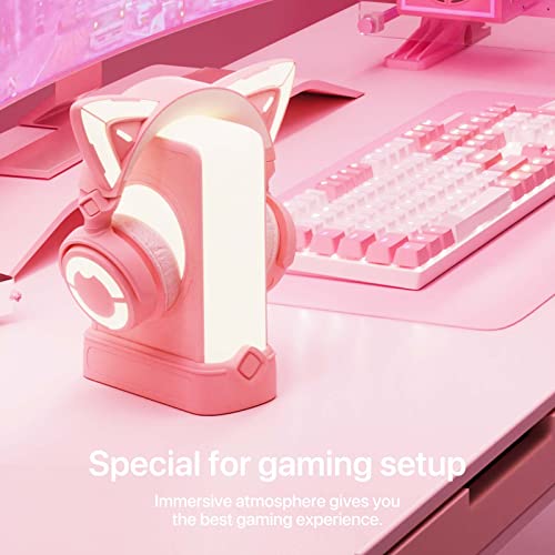 YOWU RGB Headphone Stand with Charger - 4 in 1 Docking Station & 10 Magical Light Modes - Cool Gaming Accessories (Pink) - color: Pink