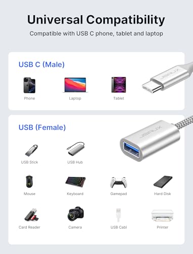 JSAUX USB C to USB 3.0 Adapter [2 Pack], USB C Male to USB Female OTG Cable Adapter Compatible with MacBook Pro/Air, iPhone 17 Pro Max/iPhone Air/16e/16/15 Series, Samsung Galaxy S25/S24/S23-Silver - color: Silver