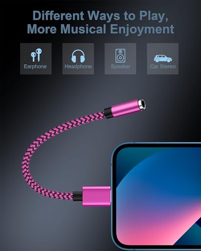 2Pack iPhone 3.5mm Headphone Adapter, Lightning to Headphone Jack Adapter | [Apple MFi Certified] iPhone Aux Audio Jack Adapter, Aux Dongle Cable for iPhone 14 13 12 11 Pro Max Plus Mini XR 8 iPad iPod - color: 2*Rose, Green