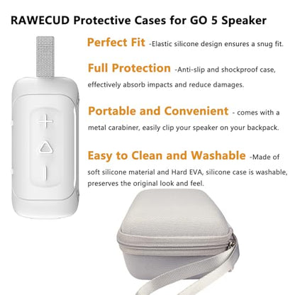 Protective Case for JBL Go 5 Portable Bluetooth Speaker | Accessories Hard Carrying Case and Silicone Cover with Metal Carabiner (White Case) - color: White Case