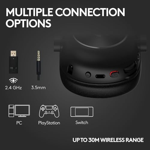 Logitech G PRO X 2 Lightspeed Gaming Headset - Wireless/BT/USB/3.5mm, 50mm Drivers, DTS:X 7.1, Detachable Mic - PC/PS5/PS4/Switch (Renewed) - color: Black