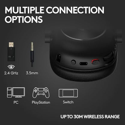 Logitech G PRO X 2 Lightspeed Gaming Headset - Wireless/BT/USB/3.5mm, 50mm Drivers, DTS:X 7.1, Detachable Mic - PC/PS5/PS4/Switch (Renewed) - color: Black