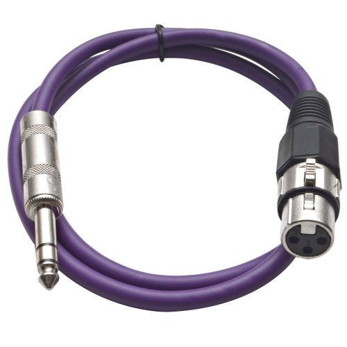 Seismic Audio - SATRXL-F3 - Purple 3' XLR Female to 1/4" TRS Patch Cable - color: Purple, size: 3 Foot
