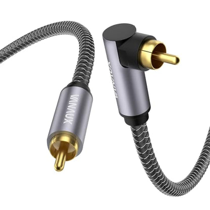 VANAUX Subwoofer RCA Cable 90 Degree RCA to RCA Audio Cable Digital Coaxial Audio Cord,Nylon Braided,Gold-Plated for Hi-Fi Systems,HDTV,Sound Bar,Car Audio(2ft/0.6m) - size: 2 ft, style: Single 90°