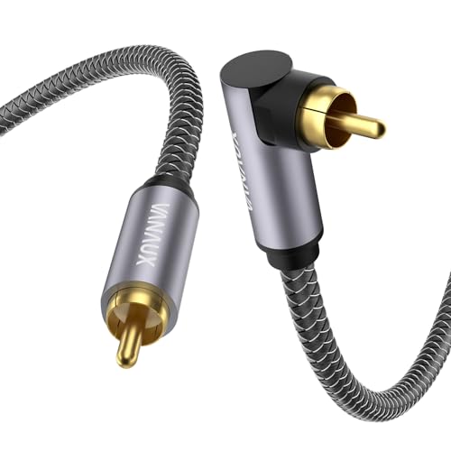 VANAUX Subwoofer RCA Cable 90 Degree RCA to RCA Audio Cable Digital Coaxial Audio Cord,Nylon Braided,Gold-Plated for Hi-Fi Systems,HDTV,Sound Bar,Car Audio(6ft/2m) - size: 6.6 ft, style: Single 90°
