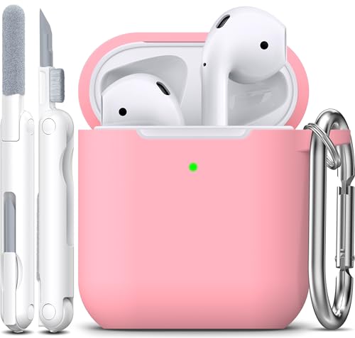 for AirPods 2nd/1st Case Silicone Cover, Pink | Compatible with Apple AirPods 2nd/1st (2019/2016) Generation with Keychain & Cleaner Kit, Wireless Charging Compatible - color: E1-Pink