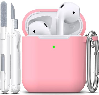 for AirPods 2nd/1st Case Silicone Cover, Pink | Compatible with Apple AirPods 2nd/1st (2019/2016) Generation with Keychain & Cleaner Kit, Wireless Charging Compatible - color: E1-Pink
