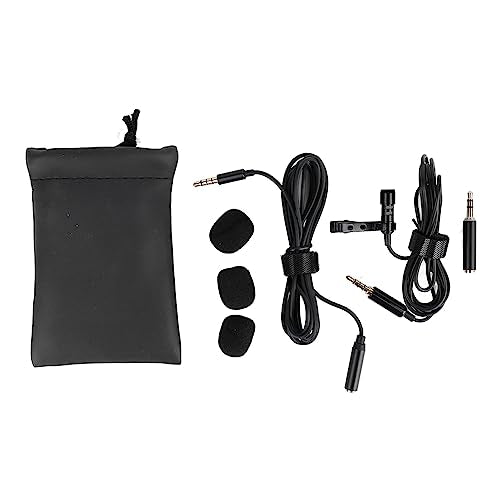 Keenso 360 Degree Clamp/Holder On Lavalier Lapel Mic Windscreen 3.5mm Interface Long Cable for Clear Sound Pickup Wired Microphone Black