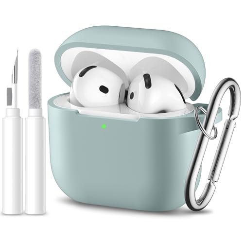 for Airpods 4th Generation Case Cover(2024),Soft Silicone Full Protective Case for AirPods 4 Case with Keychain & Cleaner Kit,Compatible with Apple Airpods 4 for Women,Men（Bluegreen） - color: Bluegreen