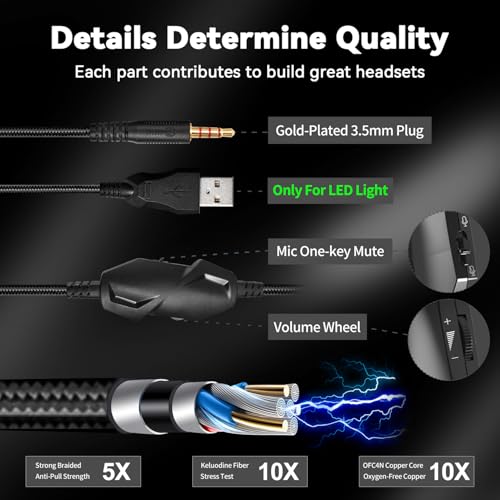 Jimonyer Gaming Headset with Microphone, 7.1 Surround Sound and Noise Canceling Over Ear Headphones for PC/PS4/PS5/Xbox Series/Switch, RGB Light and Soft Imitation Protein Earmuffs(Black) - color: Black
