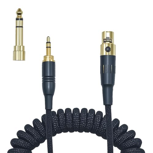 Braided Coiled Female MiniXLR to 3.5mm/1-4 TRS Headphone Cable | Long Stereo Audio Replacement Cable, with 1/8" to 6.35mm adapter, Compatible with Beyerdynamic AKG, Gold Plated, 13 Feet(4m)