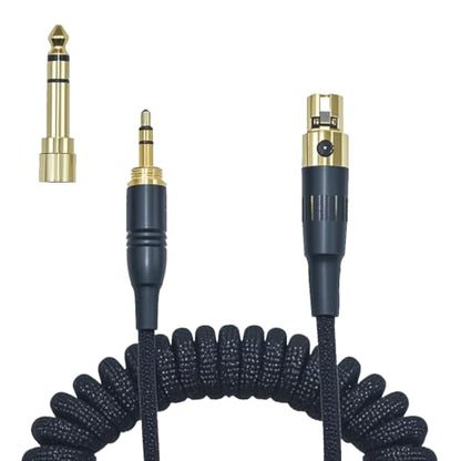 Braided Coiled Female MiniXLR to 3.5mm/1-4 TRS Headphone Cable | Long Stereo Audio Replacement Cable, with 1/8" to 6.35mm adapter, Compatible with Beyerdynamic AKG, Gold Plated, 13 Feet(4m)
