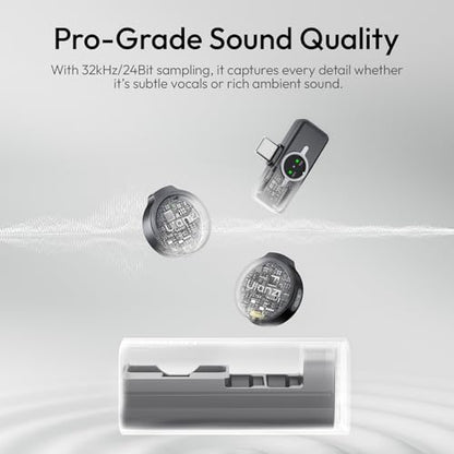 ULANZI A21 Drawer Wireless Microphone for iPhone 14/13/12/11(2TX + Lightning RX), Mini Lapel Mic with 32khz 24bit, AI Noise Reduction, Ultralight Button TX, 36H Battery for Video Recording, Streaming - size: Lightning