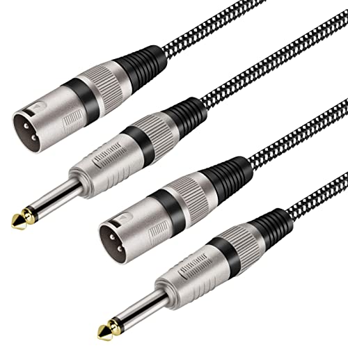 XLR Male to 1/4 Inch TS Cables 10 FT/2Pack, Nylong Braided XLR 3 Pin Male to Quarter inch 6.35mm TS Unbalanced Interconnect Wire Mic Cord (Pure Copper Conductors) - size: 10FT