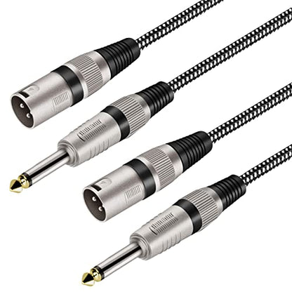 XLR Male to 1/4 Inch TS Cables 10 FT/2Pack, Nylong Braided XLR 3 Pin Male to Quarter inch 6.35mm TS Unbalanced Interconnect Wire Mic Cord (Pure Copper Conductors) - size: 10FT