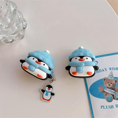 Charging Earphone Case Compatible with Airpods 4,Christmas Cute Animal Hat Penguin Design Soft Silicone Full Body Protective Skin Cover, Kids Girls Women Cartoon Earbuds Accessories with Pendant - color: Winter Penguin, size: Airpods 4