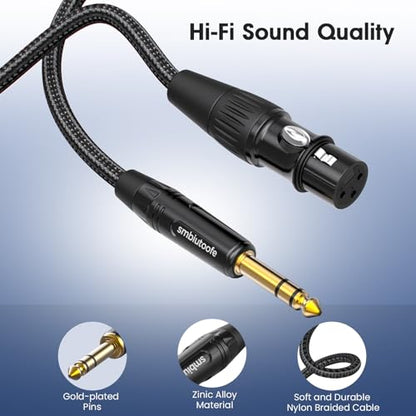 XLR to 1/4, Female XLR to TRS (6.35mm) Speaker Cables 3ft 1Pack | Quarter Inch to XLR Gold-Plated Pins, Nylon Braided Cable for Speakers, Mixers, Active Speakers Amplifiers - size: 3 feet 1P