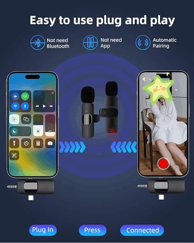 AMOOX Wireless Lavalier Microphone for iPhone Camera Live Streaming, Vlogging, Cordless Omnidirectional Clip Mic, Plug-Play Microphone for Interview Video Podcast Vlog YouTube - style: Three in One Set