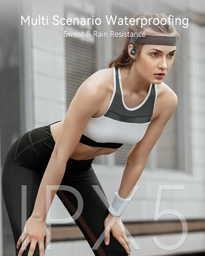 Open Ear Earbuds, True Wireless Open Ear Headphones with Earhooks, Air Conduction Earphones, Touch Control, Dual Noise-Cancelling Mics, Up to 30 Hours Power with Case, IPX5, Workouts, Yoga, Running