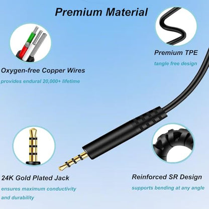 Replacement Audio Cable Cord for Bose QuietComfort QC45 QC35II QC35 QC25 NC 700 Soundlink Soundtrue Headphones Aux Wire 3.5mm to 2.5mm On-Ear Headphones Wire Inline Mic/Remote Control – Black