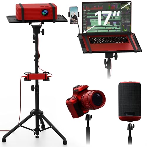 PropVue Aluminum Projector Tripod Stand, Adjustable 27" to 62", Black | Portable laptop stand, 360-degree ball-joint, goose-neck phone holder, camera and light compatible
