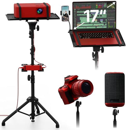 PropVue Aluminum Projector Tripod Stand, Adjustable 27" to 62", Black | Portable laptop stand, 360-degree ball-joint, goose-neck phone holder, camera and light compatible
