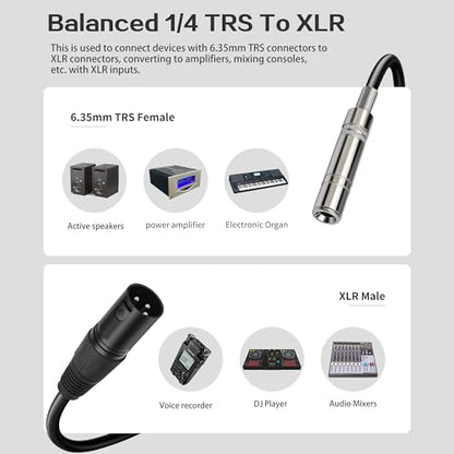 XLR Male to 1/4 inch 6.35MM Female Stereo Audio Cable 3PIN XLR Male to TRS Female Cable 1 FT(30cm) 2pcs - style: 3PIN XLR male to 6.35MM TRS Female Cable 1 FT(30cm)