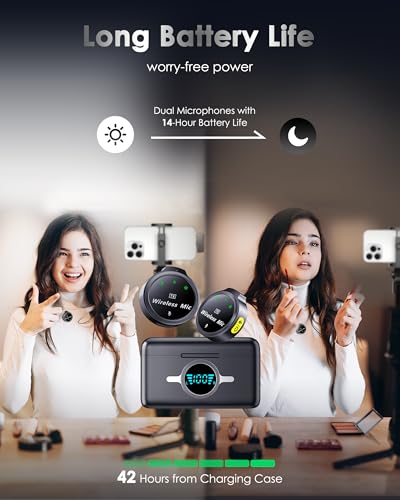Wireless Lavalier Microphone for iPhone/Android, Lapel Mics with USB-C Plug-Play, Mini Mic with 2.4GHz Noise Cancellation, Charging Case Included, 300ft Range (Lightning)